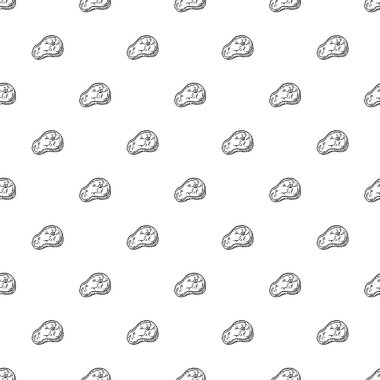 Kusursuz biftek deseni. Biftek ikonlu siyah beyaz karalama çizimi. Etli desen