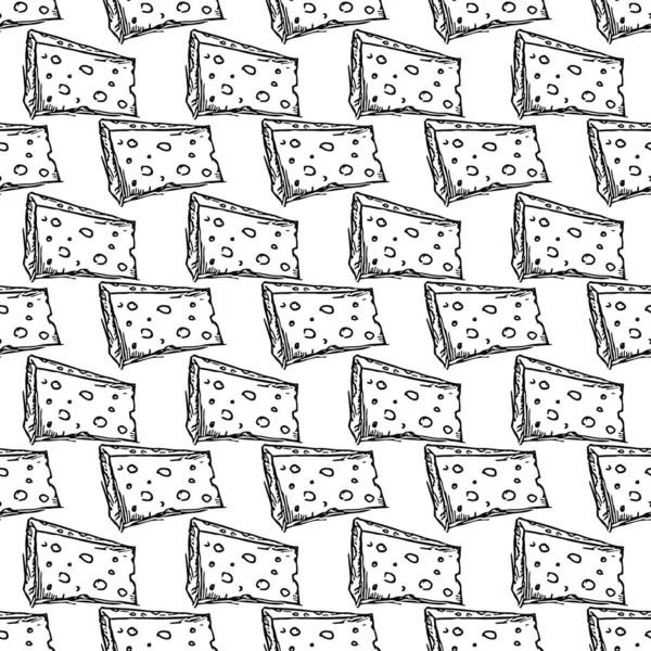 Bezešvé Sýrové Vzory Doodle Vektorový Vzor Ikonami Sýra Černobílé Sýrové — Stockový vektor
