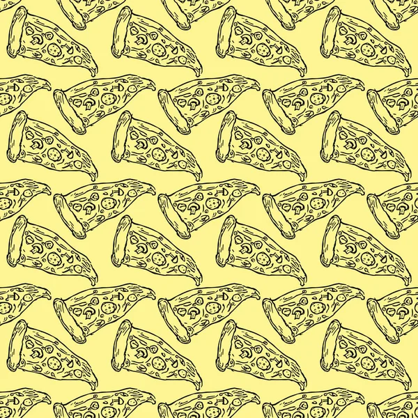 Seamless Pizza Pattern Black White Pizza Background Doodle Vector Pizza — Stock vektor