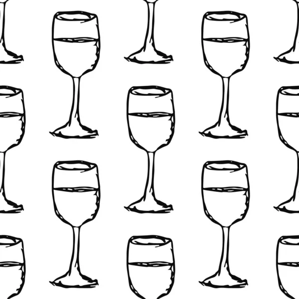 Modèle Vin Sans Couture Illustration Gribouillis Noir Blanc Avec Vin — Image vectorielle