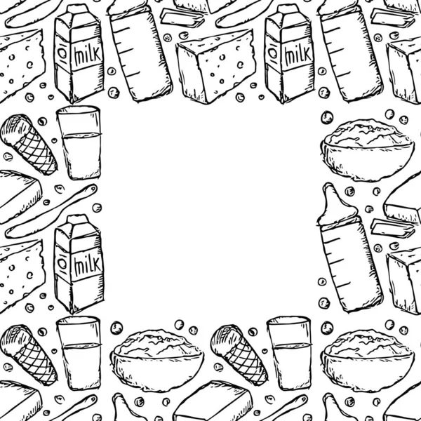 Milk Food Illustration Place Text Milk Production Vector Doodle Illustration — Stockový vektor