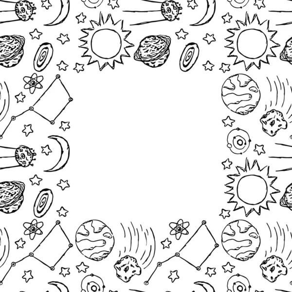 Seamless Space Pattern Place Text Cosmos Background Doodle Vector Space — Stockvektor