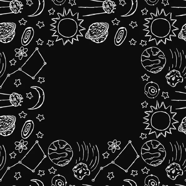 Seamless Space Pattern Place Text Cosmos Background Doodle Vector Space — Stockvector