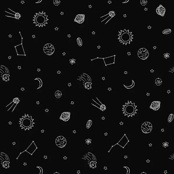 Seamless Space Pattern Cosmos Background Doodle Vector Space Illustration Planets — Vetor de Stock