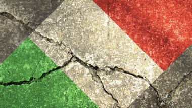 İtalya bayrağı. Kırık beton duvarda İtalya bayrağı