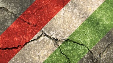 Macaristan bayrağı. Kırık beton duvarda Macaristan bayrağı