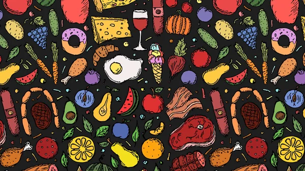 Horizontal Illustration Food Background Fruits Vegetables — Stockfoto