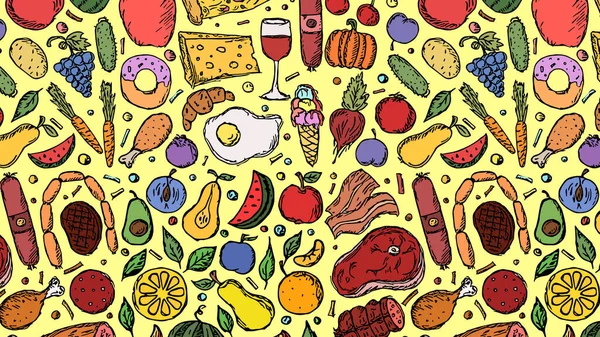 Illustrazione Orizzontale Dello Sfondo Alimentare Con Frutta Verdura — Foto Stock