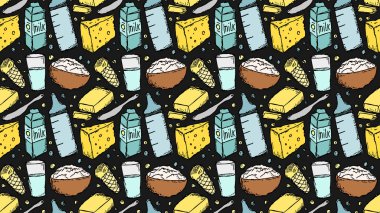 Yatay süt ürünleri arka planı. Süt ürünleri deseni