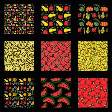 Bir dizi dikişsiz yemek kalıbı. karalama vektörü gıda arkaplanı