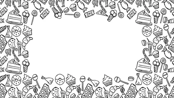 Horizontal Seamless Pattern Sweets Place Text Doodle Vector Sweets Icons — Archivo Imágenes Vectoriales