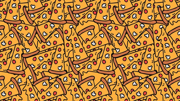 Horizontal Seamless Pizza Pattern Colored Pizza Background Doodle Vector Pizza — Stockový vektor