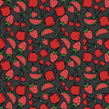 Kusursuz meyve deseni. Renkli karalama meyve deseni. Meyve arkaplanı