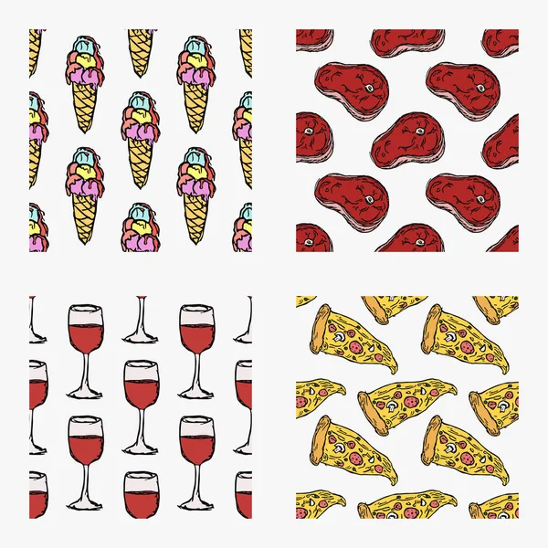 Set Different Seamless Food Patterns Doodle Vector Food Background — Stock Vector