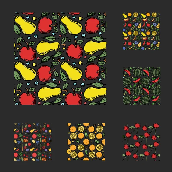 Set Different Seamless Food Patterns Doodle Vector Food Background — Image vectorielle