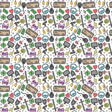 Kusursuz oyun geçmişi. Karalama oyun simgeleriyle kusursuz desen. oyun vektör simgeleri