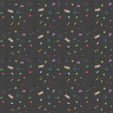 Seamless gaming background. seamless pattern with doodle gaming icons. gaming vector icons