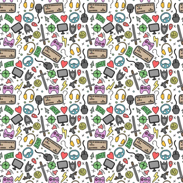 Seamless Gaming Background Seamless Pattern Doodle Gaming Icons Gaming Vector — Stock vektor