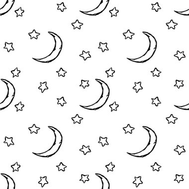 Kozmos arka planı. Ay orağı ve yıldızlarla kusursuz desen