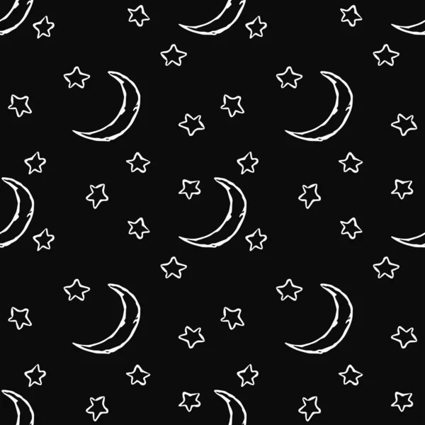 Cosmos Background Seamless Pattern Moon Sickle Stars — Stockvector