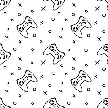 Pattern with gamepad icons. Seamless gaming pattern.