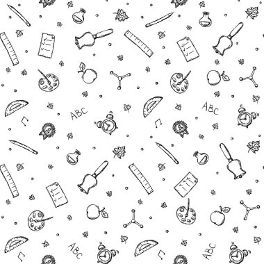 Okul düzeni. Okula dönelim. Karalama okulu geçmişi. Kusursuz okul vektör çizimi