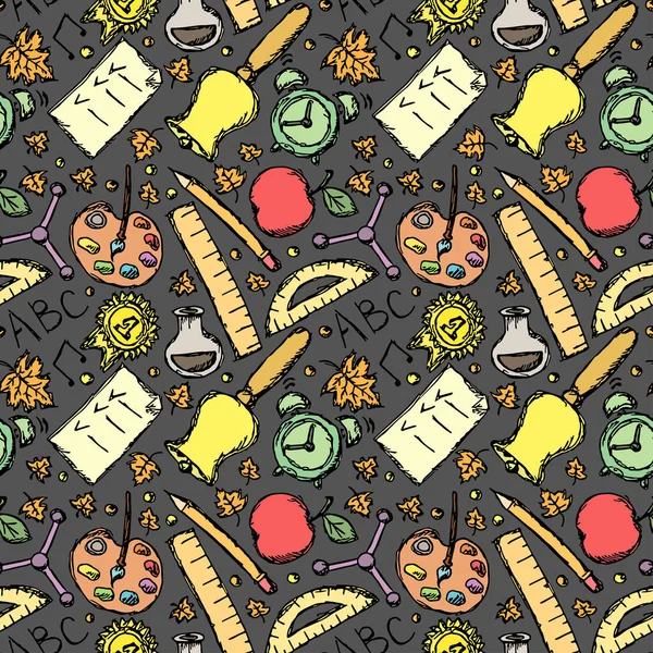 School Pattern Back School Doodle School Background Seamless School Vector — стоковый вектор