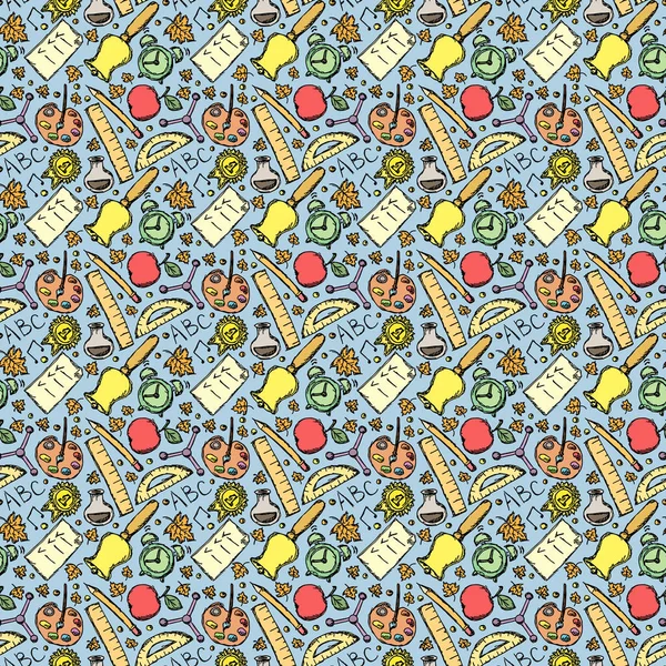 School Pattern Back School Doodle School Background Seamless School Vector — Stockvektor