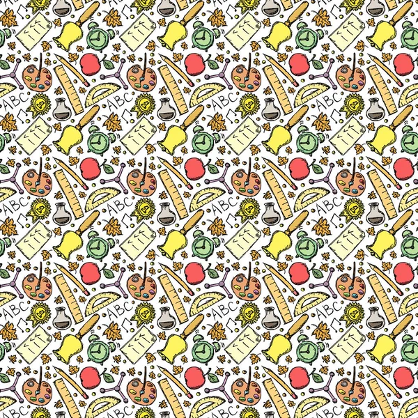 School Pattern Back School Doodle School Background Seamless School Vector — Stockvektor