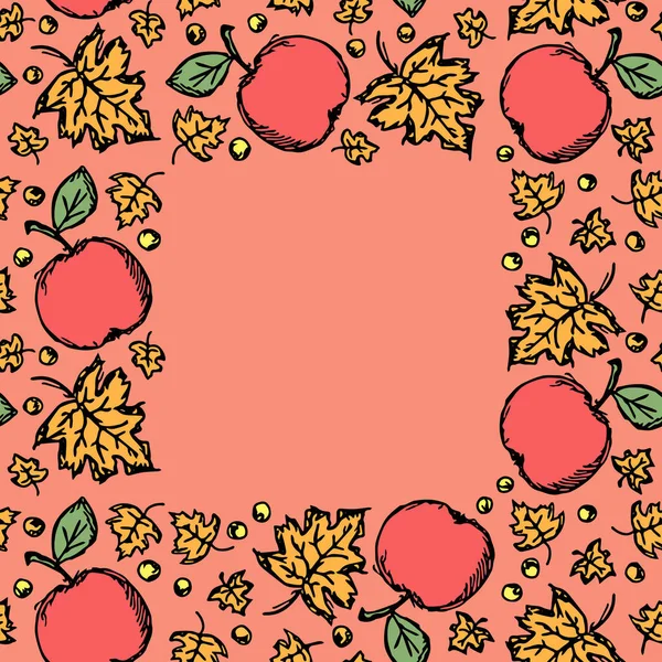 Red Apples Maple Leaves Background Place Text Seamless Autumn Pattern — ストックベクタ
