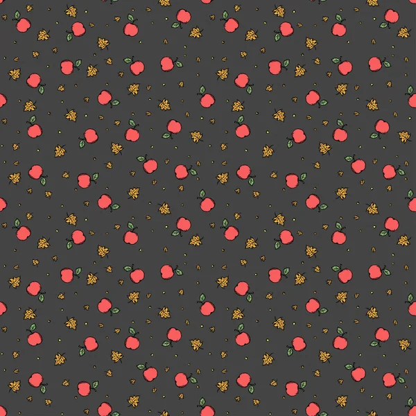 Seamless Autumn Pattern Apples Leaves Red Apples Maple Leaves Background — Vettoriale Stock