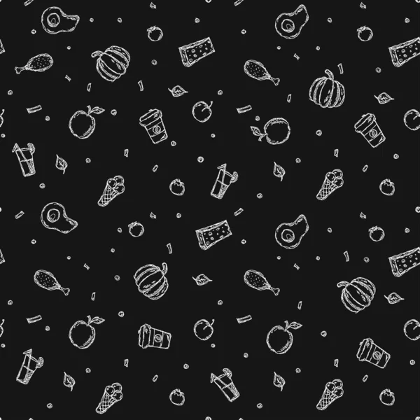 Seamless Food Pattern Doodle Vector Food Background Black White Food — Stock Vector