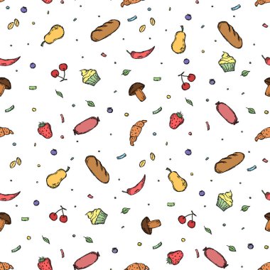 Seamless food pattern. Doodle food background. Food illustration