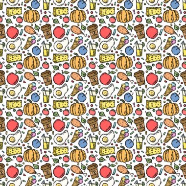 Seamless food pattern. Doodle food background. Food illustration