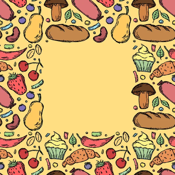 Vector Food Illustration Place Text Doodle Food Background — Stockvektor