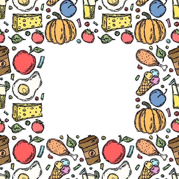 Vector Food Illustration Place Text Doodle Food Background — Archivo Imágenes Vectoriales