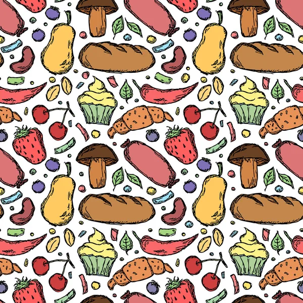 Seamless Food Pattern Doodle Food Background Food Illustration — 图库矢量图片