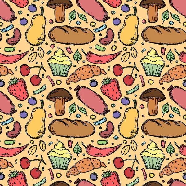 Seamless Food Pattern Doodle Food Background Food Illustration — Stockvektor