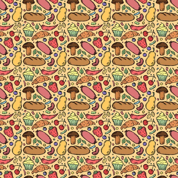 Seamless Food Pattern Doodle Food Background Food Illustration — Vector de stock