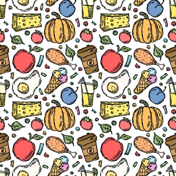 Безшовний Візерунок Їжі Фундамент Їжі Doodle Їжа Ілюстрація — стоковий вектор