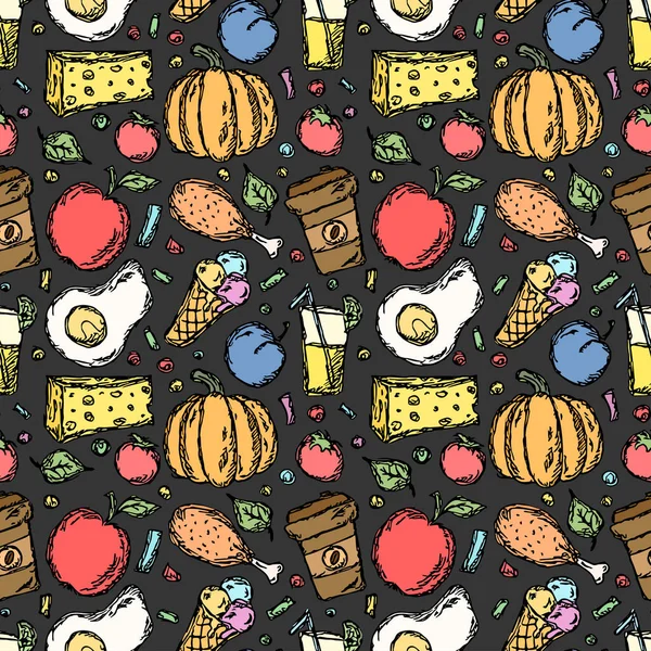 Seamless Food Pattern Doodle Food Background Food Illustration — Vetor de Stock