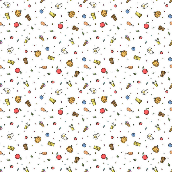 Seamless food pattern. Doodle food background. Food illustration