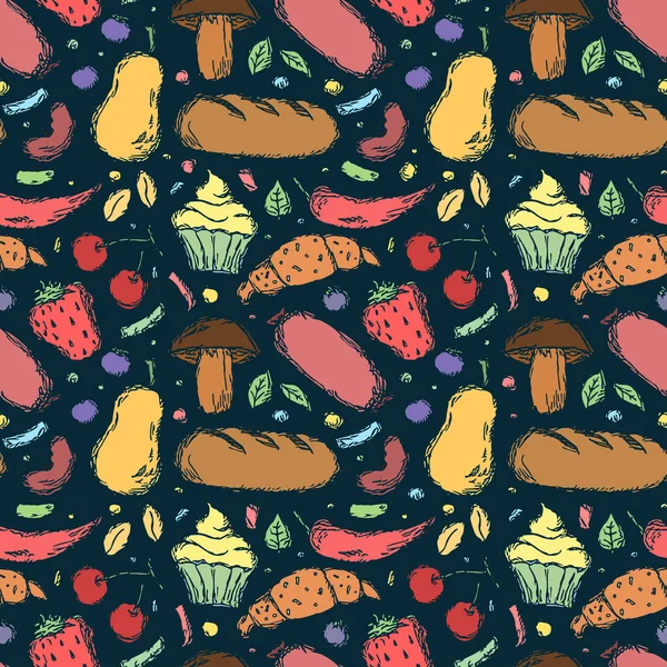 Seamless Food Pattern Doodle Food Background Food Illustration — Archivo Imágenes Vectoriales