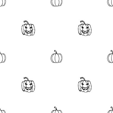Seamles halloween pattern with scary pumpkin. Doodle halloween pumpkin background