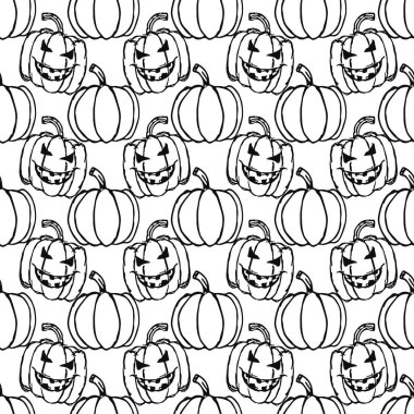 Seamles halloween pattern with scary pumpkin. Doodle halloween pumpkin background