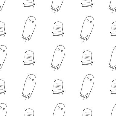Seamless halloween pattern. Vector background with doodle halloween icons