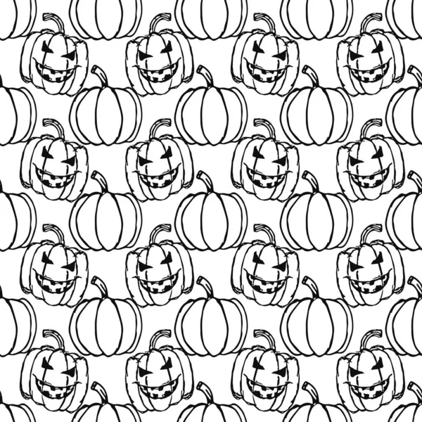 Seamles Halloween Pattern Scary Pumpkin Doodle Halloween Pumpkin Background — 스톡 벡터