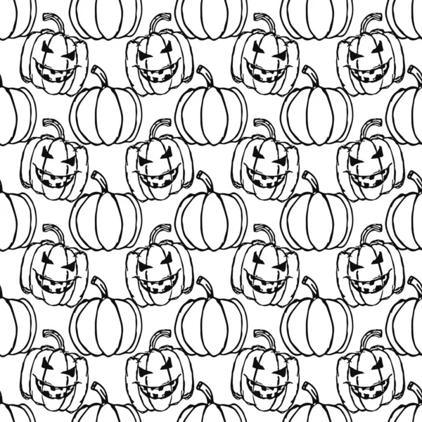 Seamles Halloween Pattern Scary Pumpkin Doodle Halloween Pumpkin Background — Stockvektor