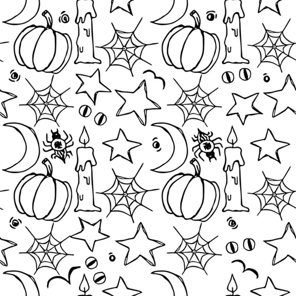 Seamless Halloween Pattern Vector Background Doodle Halloween Icons — Stockvektor