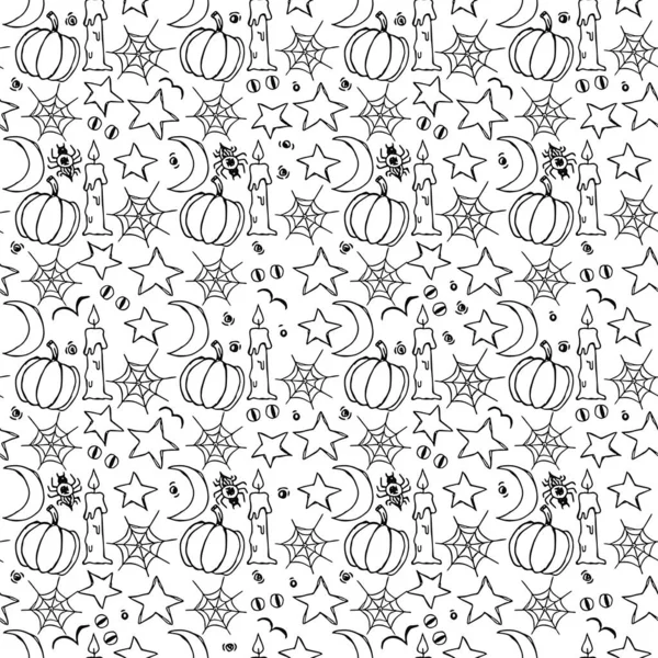 Seamless Halloween Pattern Vector Background Doodle Halloween Icons — Image vectorielle